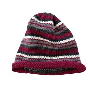 Striped knit rolled hem wool beanie from Peru